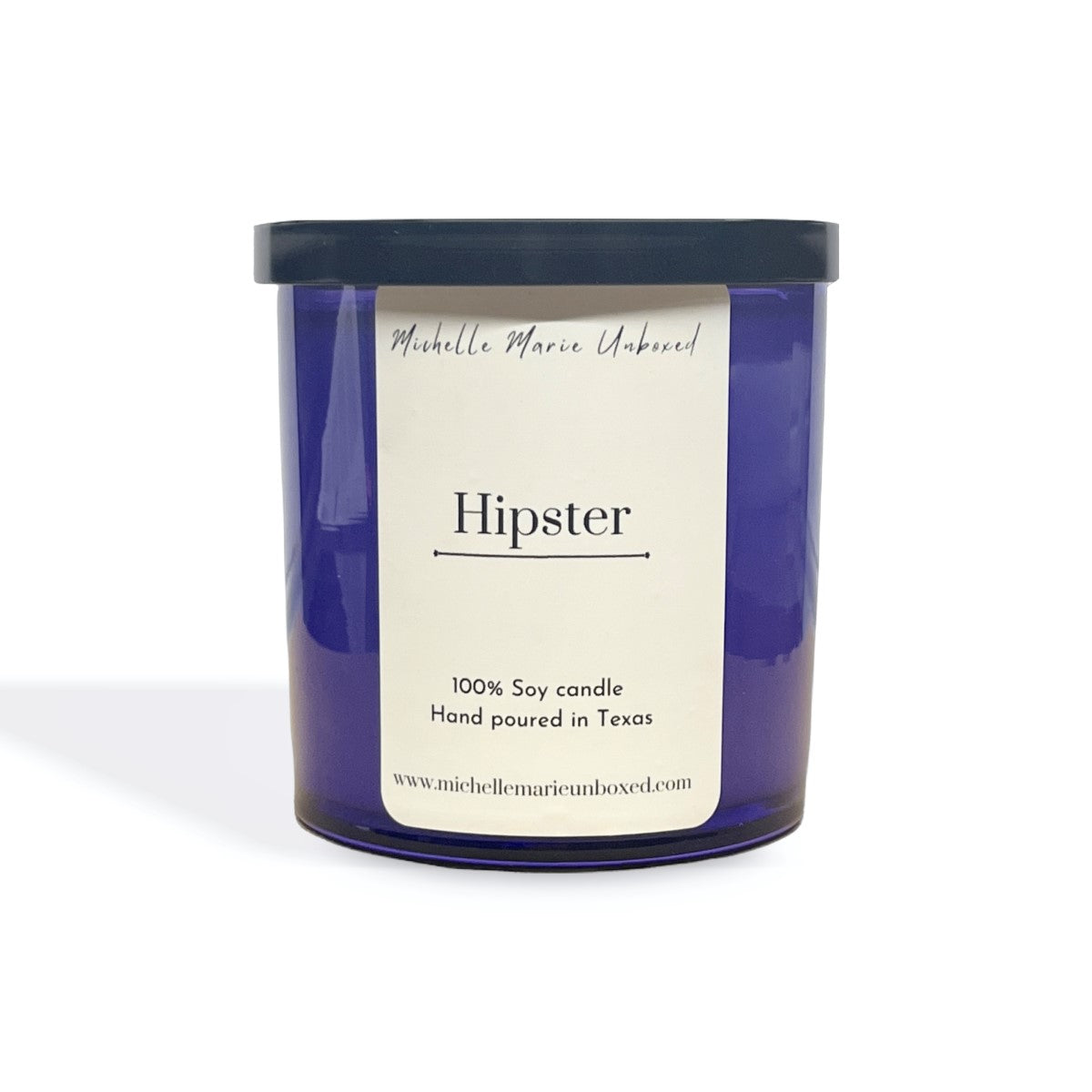 Purple candle Hipster with a white label on a white background