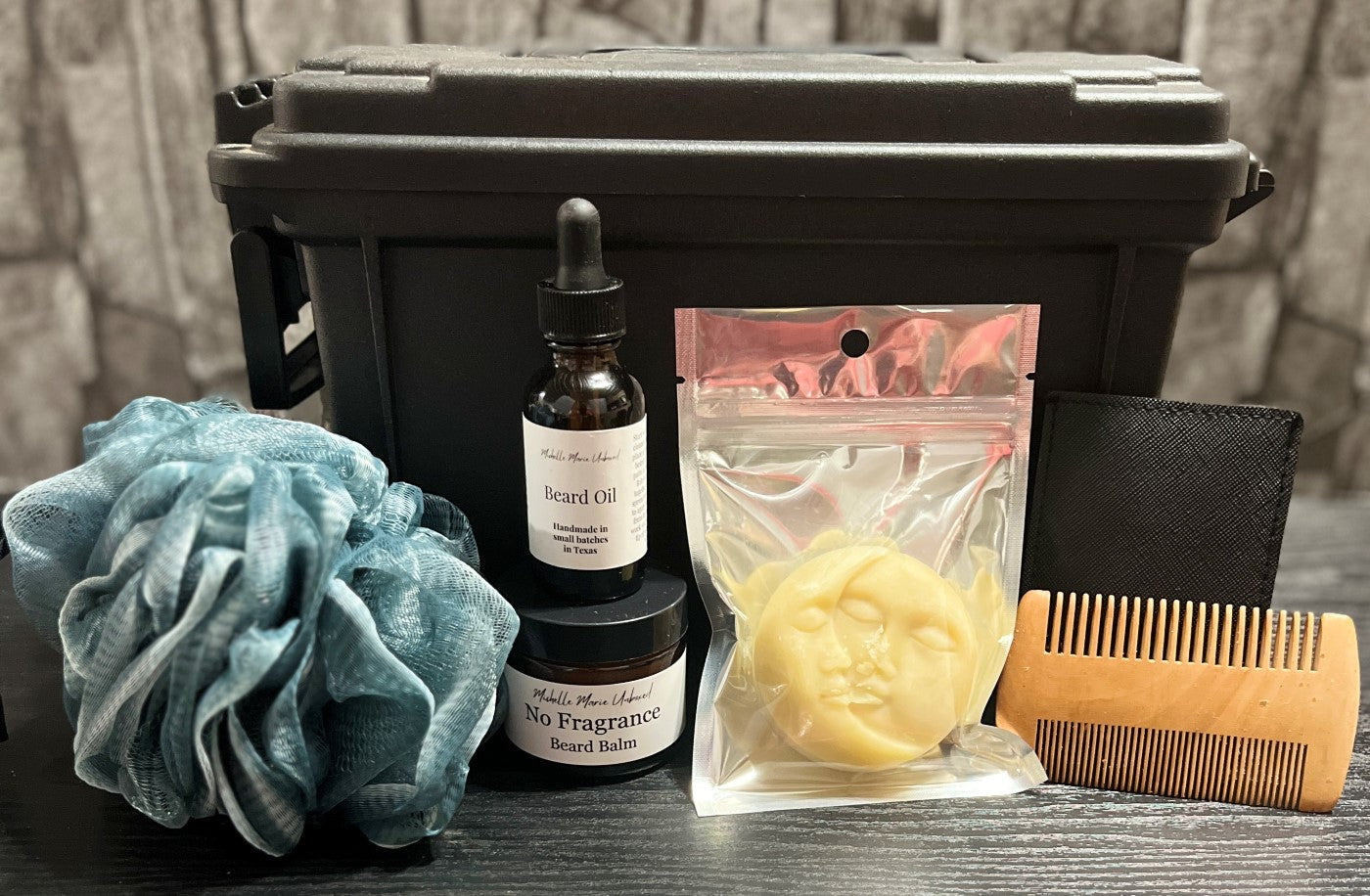 Beard Care Essentials in an Ammo Can inspired container